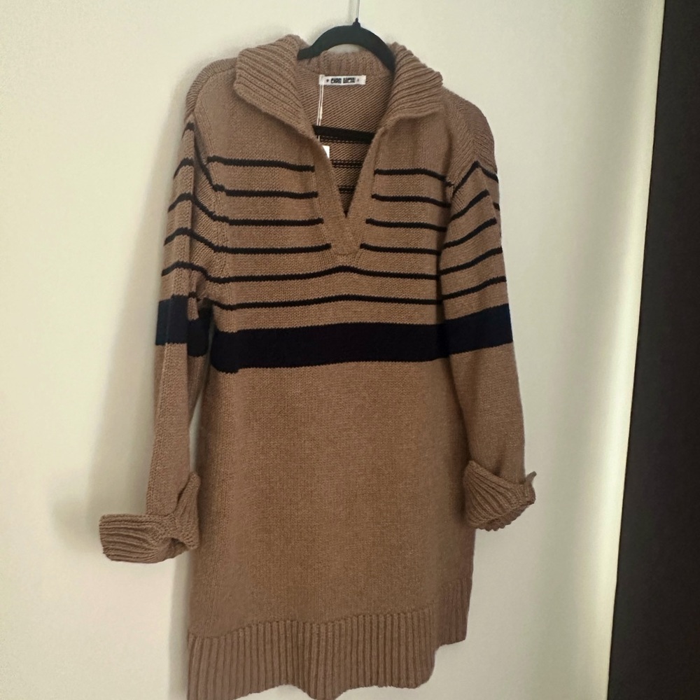 Ciao Lucia Tan and Black Striped Long Sleeve Dress